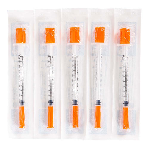 Insulin Syringe with Fixed Needle 29G x 8mm - Pack of 5 individually wrapped syringes