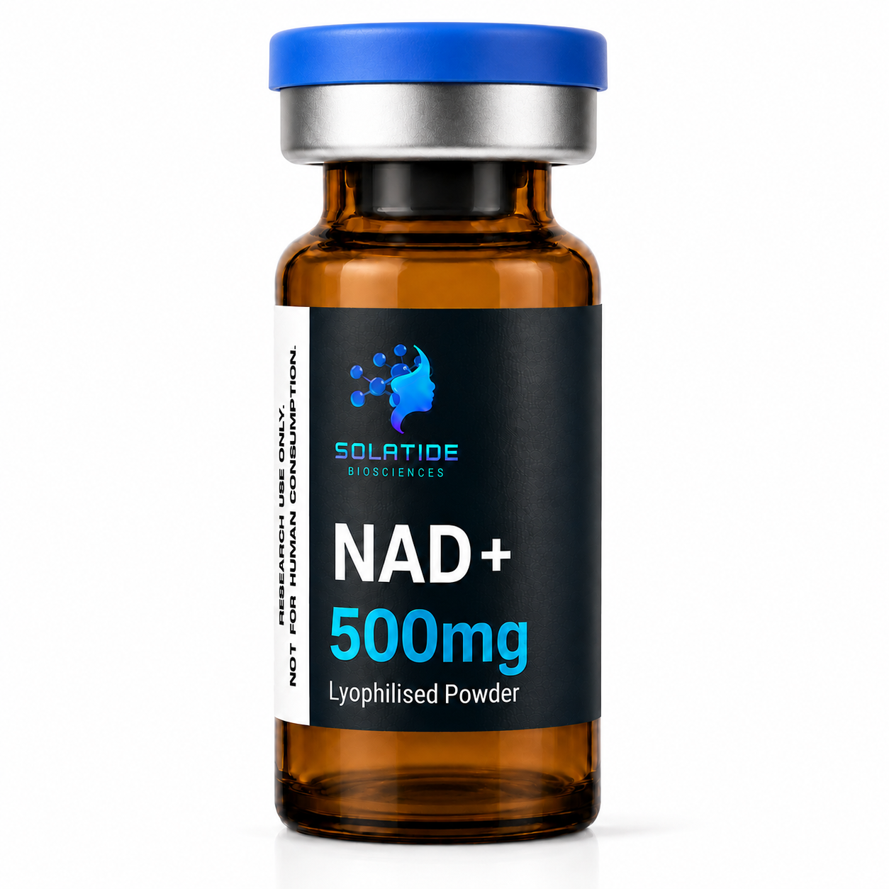 NAD+ 500mg lyophilised powder vial – Solatide Biosciences research peptide, not for human consumption
