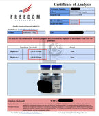 Freedom Diagnostics Endotoxin Test Report for Retatrutide 10mg – Pass (≤0.05 EU/mL, duplicate replicates) per USP <85> guidelines, verified by Stephen Schmidt, Principal Chemist