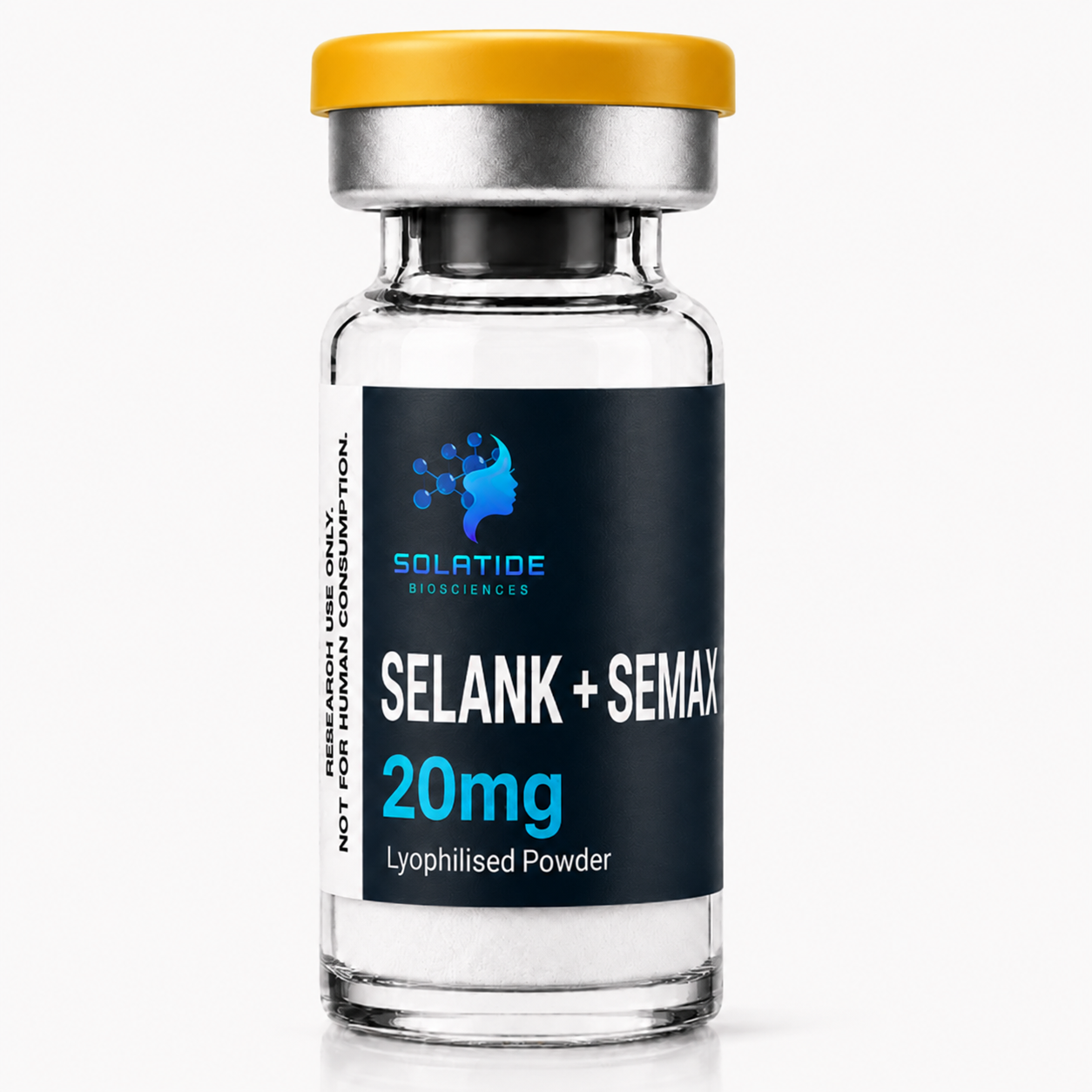Selank + Semax 20mg lyophilised peptide vial – 10mg Selank and 10mg Semax per vial, Solatide Biosciences
