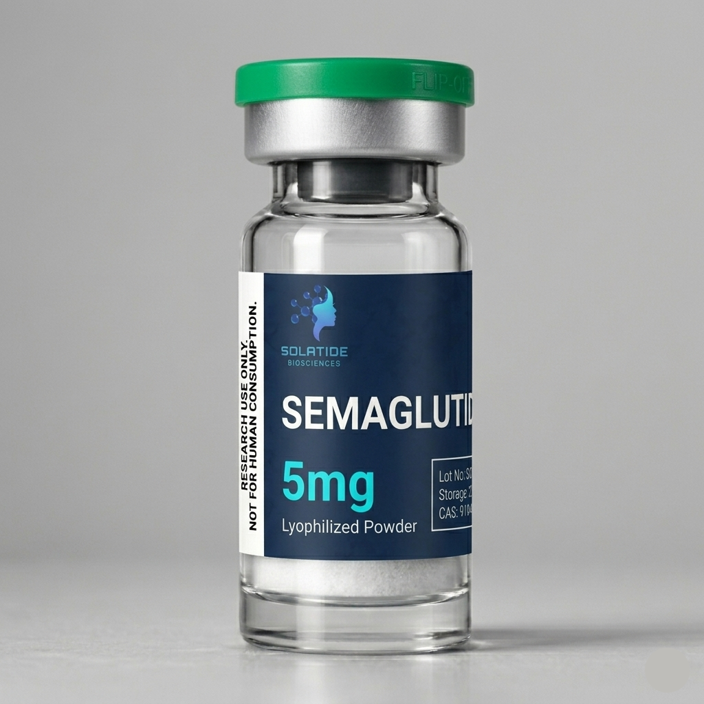 Semaglutide 5mg GLP-1 receptor agonist lyophilised peptide vial for laboratory research
